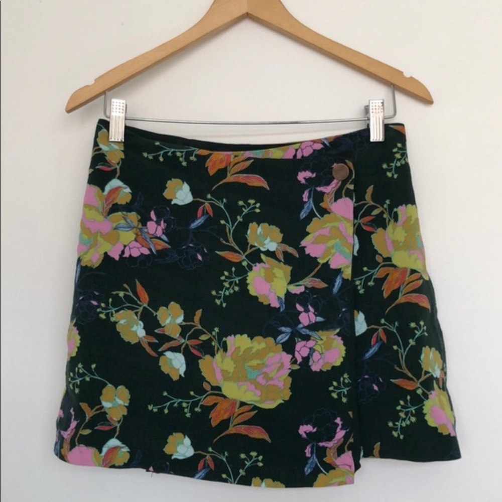 Urban outfitters green floral wrap skirt